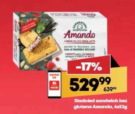 Sladoled sandwich bez glutena Amando, 4x52g