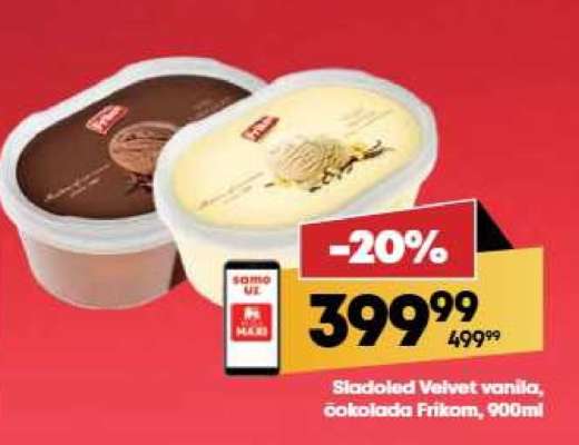 Sladoled Velvet vanila, čokolada Frikom, 900ml
