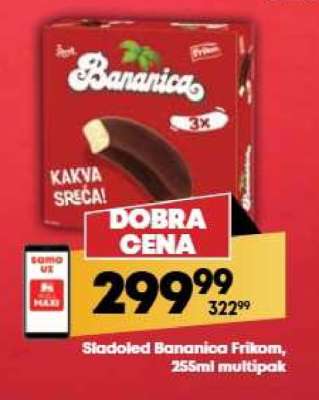 Sladoled Bananica Frikom, 255ml multipak