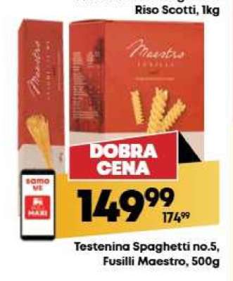Testenina Spaghetti no.5, Fusilli Maestro, 500g