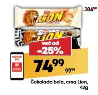 Čokolada bela, crna Lion, 42g