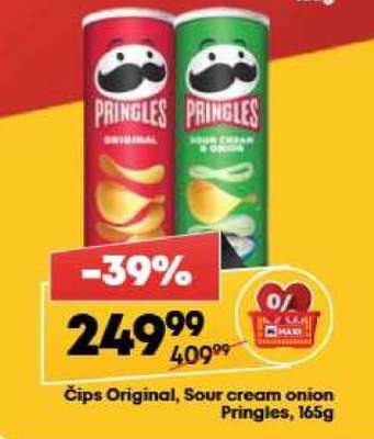 Čips Original Sour Cream Onion Pringles 165g