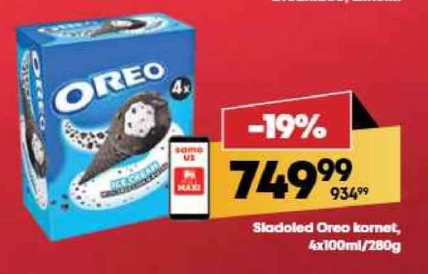 Sladoled Oreo kornet, 4x100ml/280g