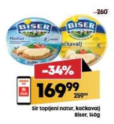 Sir topjeni natur, kačkavalj Biser, 140g