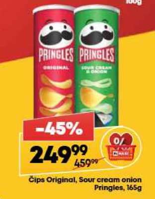 Čips Original Sour Cream Onion Pringles 165g