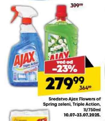 Sredstvo Ajax Flowers of Spring zeleni, Triple Action, 1l/750ml