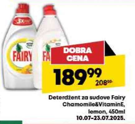 Deterdžent za sudove Fairy Chamomile&VitaminE, lemon, 450ml