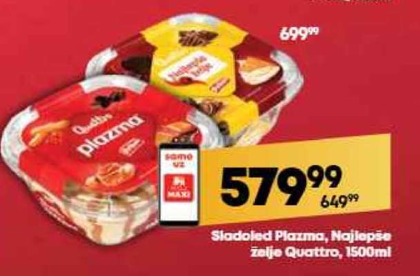 Sladoled Plazma, Najlepše želje, Quattro, 1500ml