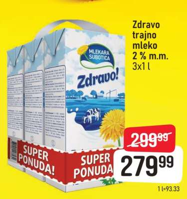 Zdravo trajno mleko 2% m.m. 3x1 l
