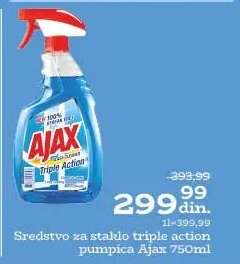 Sredstvo za staklo triple action pumpica Ajax 750ml