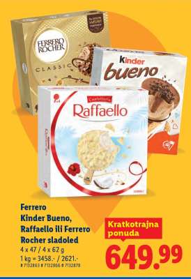 Ferrero Kinder Bueno, Raffaello ili Ferrero Rocher sladoled