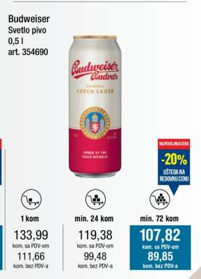 Budweiser Svetlo pivo 0,5 l