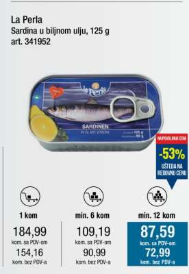 La Perla Sardina u biljnom ulju, 125 g