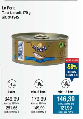 La Perla Tuna komadi, 170 g