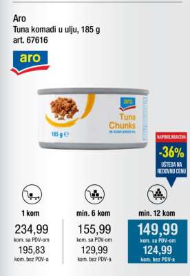 Aro Tuna komadi u ulju, 185 g