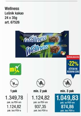 Wellness Lešnik kakao 24 x 35g