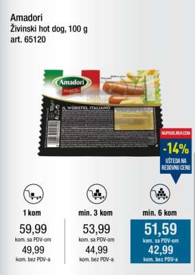 Amadori Živinski hot dog, 100 g