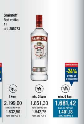 Smirnoff Red vodka 1 l