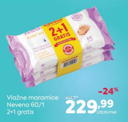 Vlažne maramice Nevena 60/1 2+1 gratis