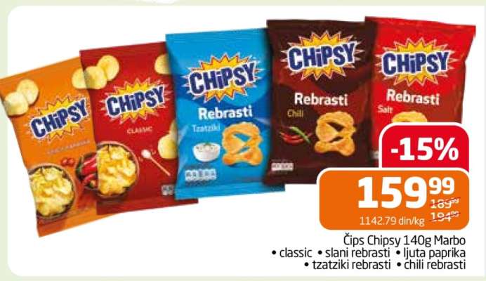 Čips Chipsy 140g Marbo
