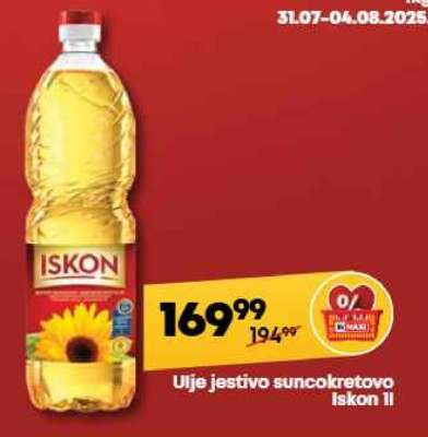 Ulje jestivo suncokretovo Iskon, 1l