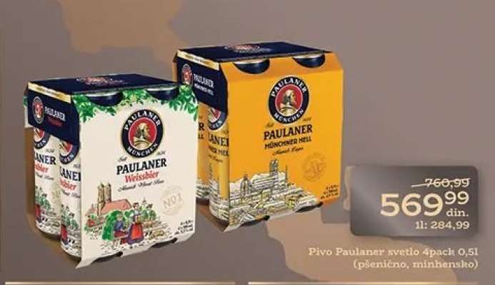 Pivo Paulaner svetlo 4pack 0,5l