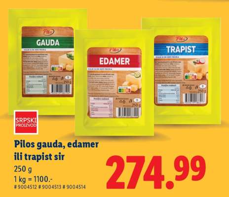 Pilos gauda, edamer ili trapist sir