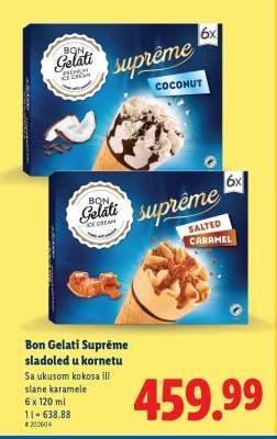 Bon Gelati Suprême sladoled u kornetu