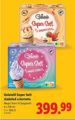 Gelatelli Super Soft sladoled u kornetu
