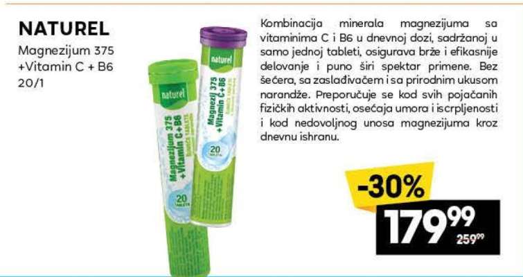 NATUREL Magnezijum 375 + Vitamin C + B6 20/1