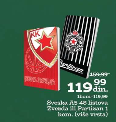 Sveska A5 48 listova Zvezda ili Partizan