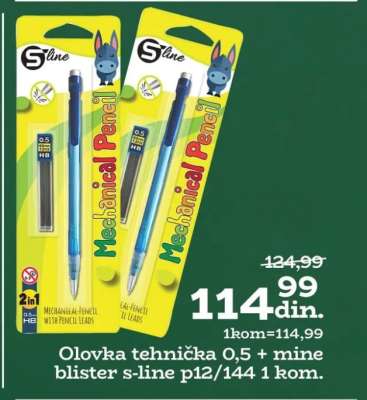 Olovka tehnička 0,5 + mine blister s-line p12/144 1 kom.