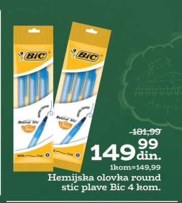 Hemijska olovka round stic plave Bic 4 kom.