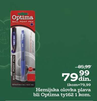 Hemijska olovka plava bli Optima ty162 1 kom.
