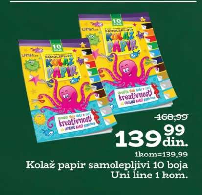 Kolaž papir samolepljivi 10 boja Uni line 1 kom.