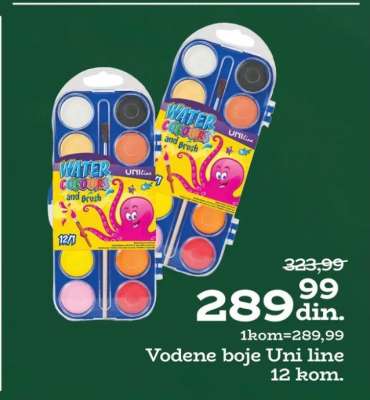 Vodene boje Uni line 12 kom.