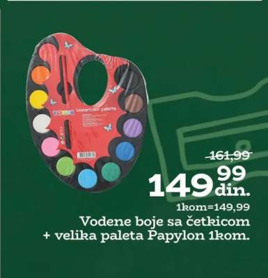 Vodene boje sa četkicom + velika paleta Papylon 1kom.