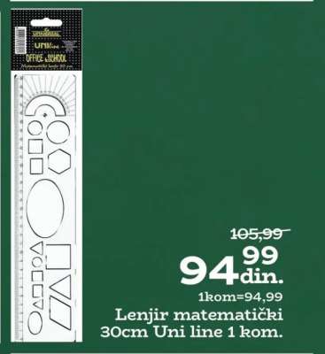 Lenjir matematički 30cm Uni line 1 kom.