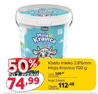 Kiselo mleko 2.8%mm Moja Kravica 700 g