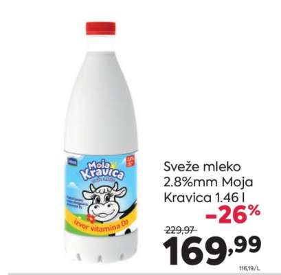 Sveže mleko 2.8%mm Moja Kravica 1.46 l