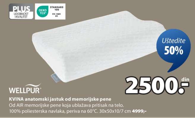 WELLPUR KVINA anatomski jastuk od memorijske pene