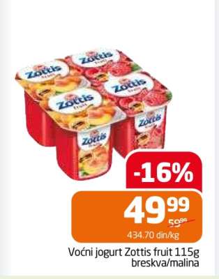 Voćni jogurt Zottis fruit 115g breskva/malina