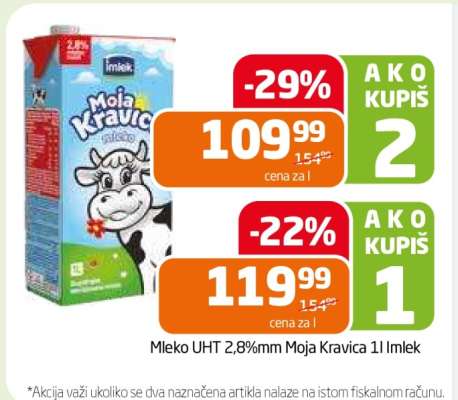 Mleko UHT 2,8%mm Moja Kravica 1l Imlek