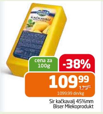 Sir kačkavalj 45%mm Biser Mlekoprodukt