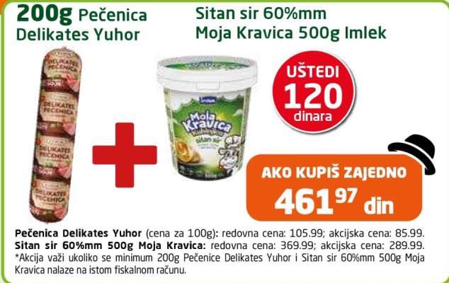Pečenica Delikates Yuhor + Sitan sir 60%mm Moja Kravica