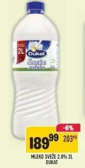 Mléko svěže 2.8% 2L Dukat