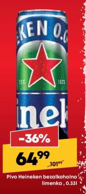 Pivo Heineken bezalkoholno limenka, 0.33l