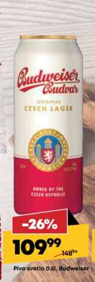 Pivo světlé 0,5l, Budweiser