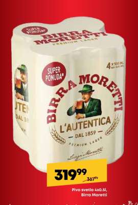 Pivo svetlo 4x0.5l, Birra Moretti