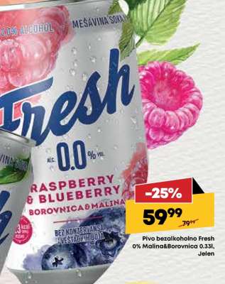 Pivo bezalkoholno Fresh 0% Malina&Borovnica 0.33l, Jelen